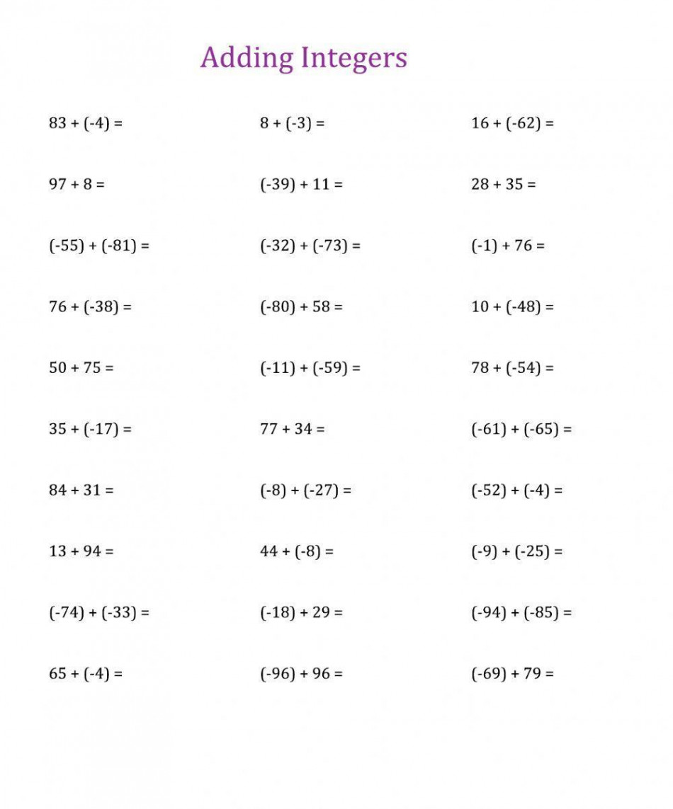 Adding and subtracting integers activity  Live Worksheets