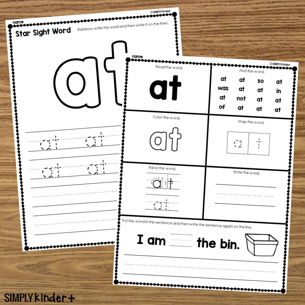 At - Sight Word Printable Activities - Simply Kinder Plus