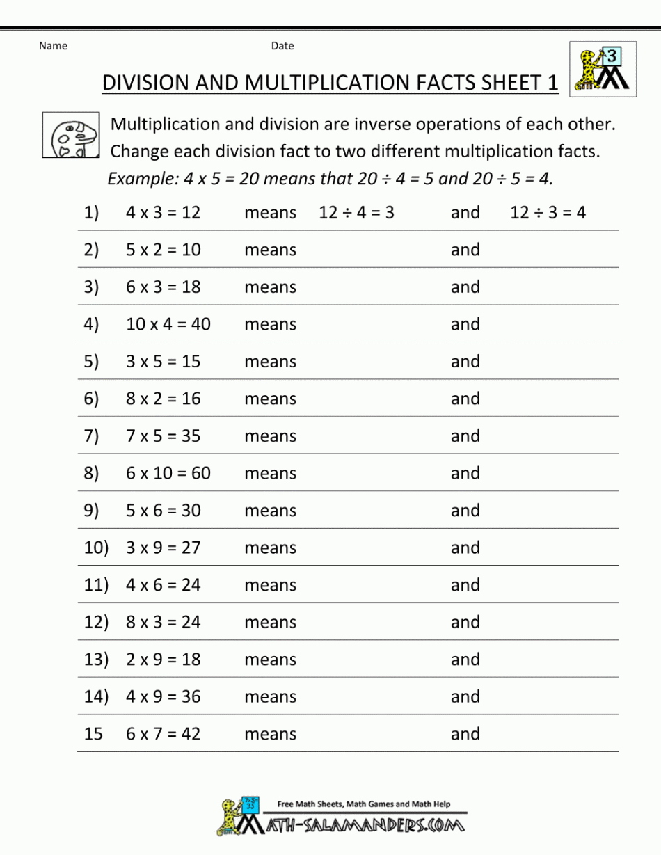 Division Facts Worksheets