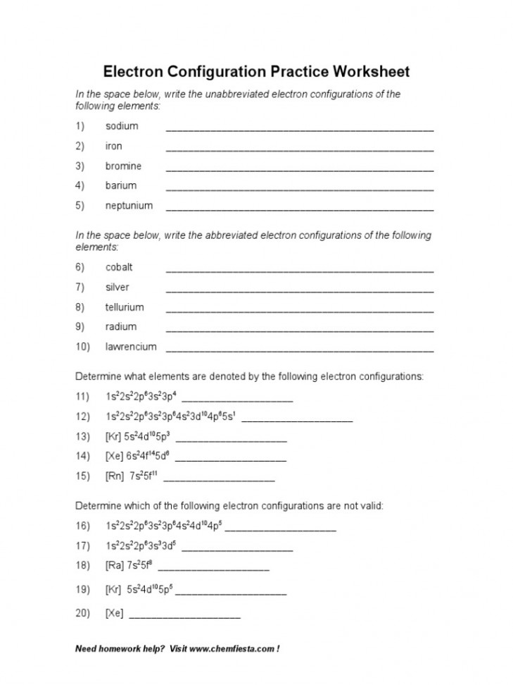 Electron Configuration Worksheet  PDF