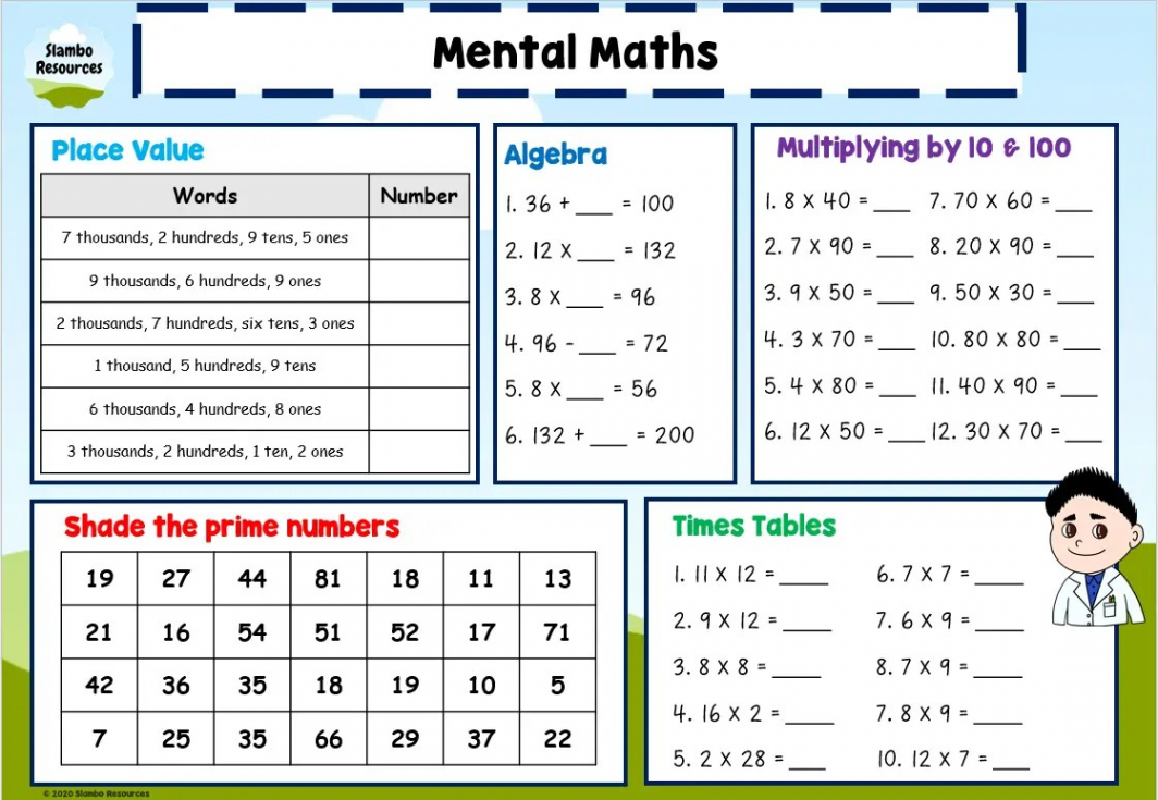 Grade  Mental Maths Worksheets  Free Printables  Math Worksheets