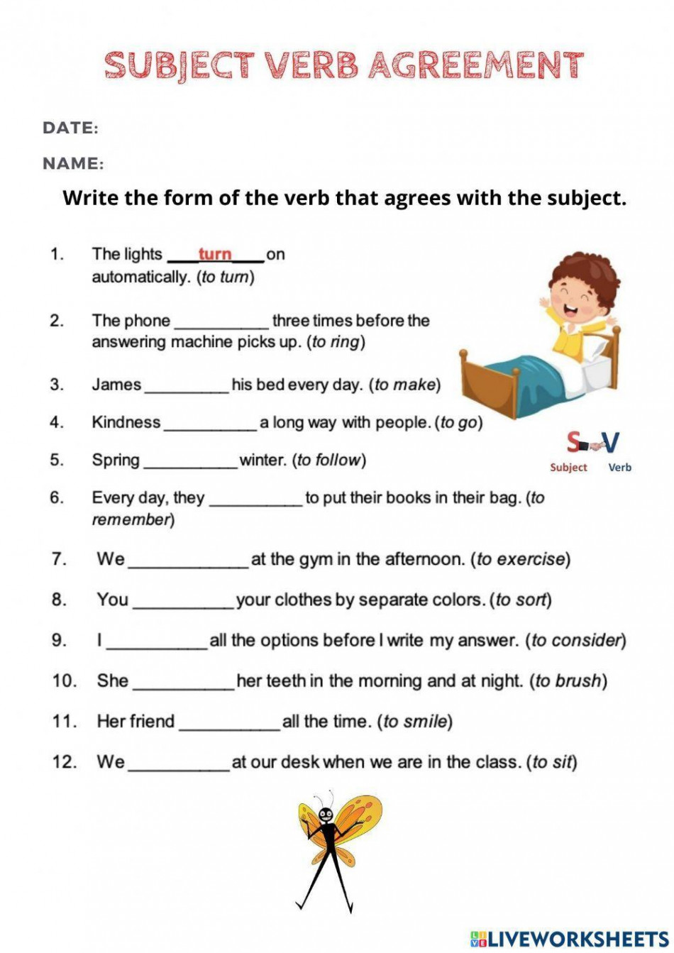 L-Subject - Verb Agreement worksheet  Live Worksheets