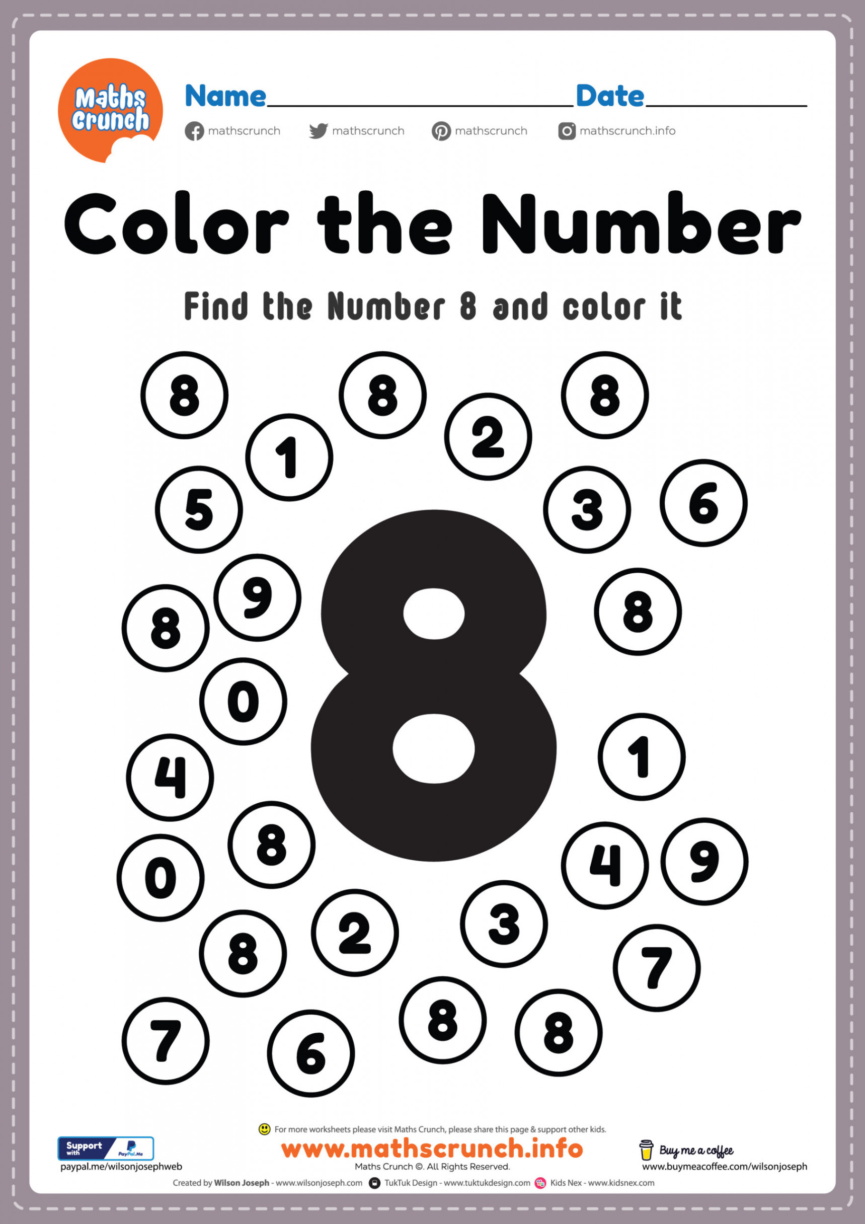 Number Worksheets for Kindergarten - Number  Coloring PDF