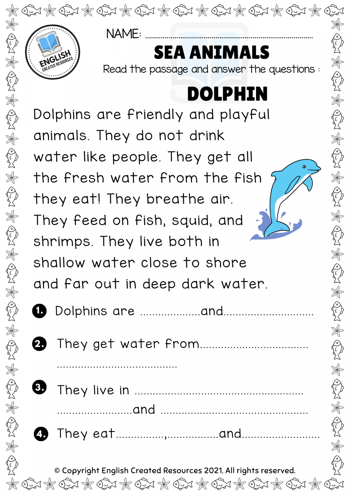 Ocean Animals Dominoes Reading And Crafts- PowerPoint Editable