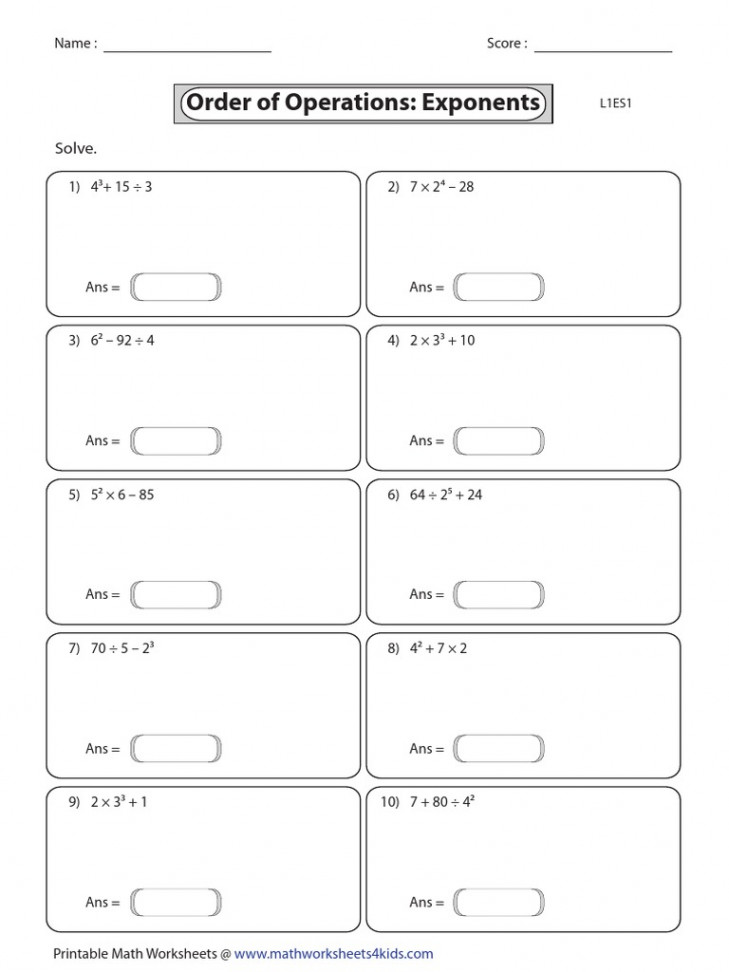 Order of Operations Exponents  PDF  Sports