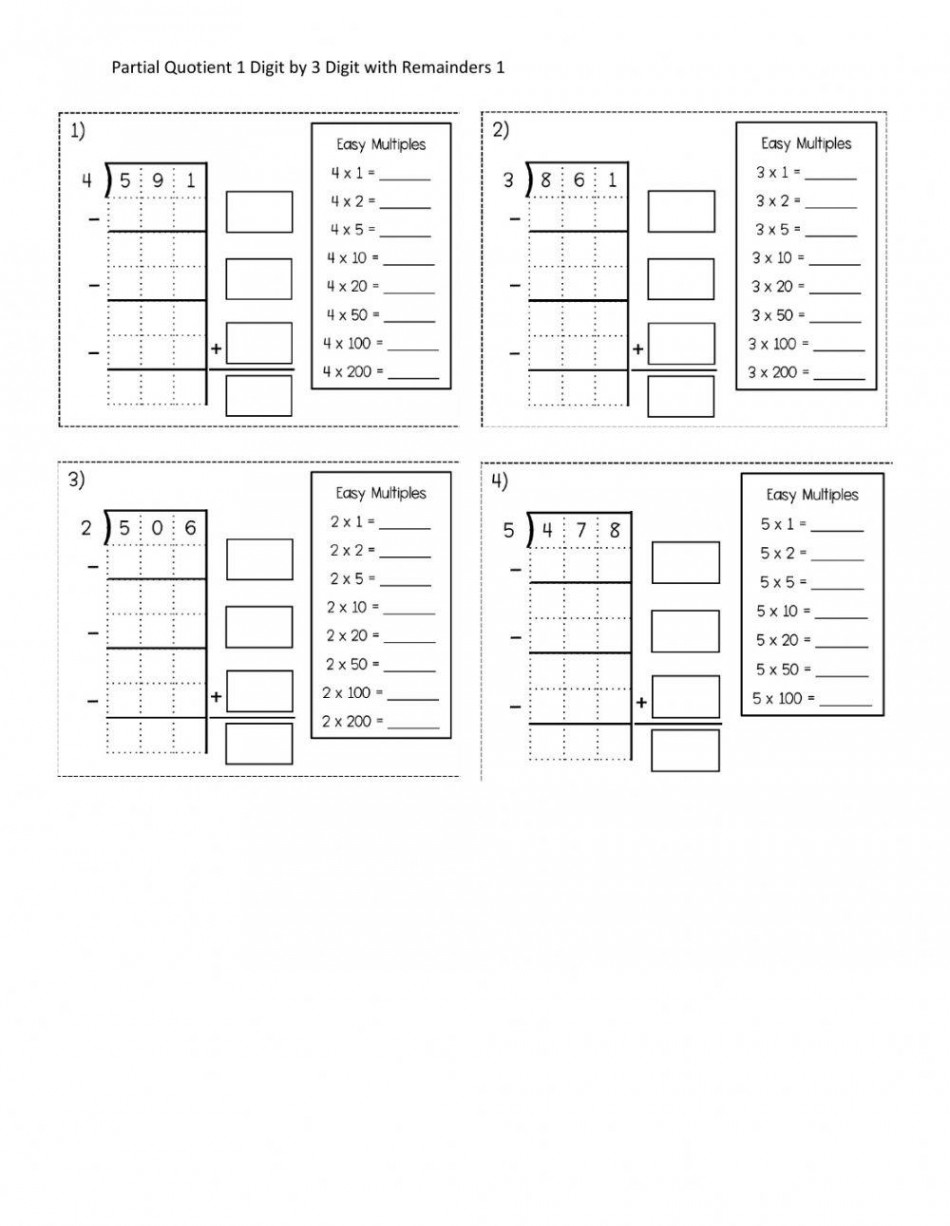 Partial Quotients  Digit by  Digit with Remainders  worksheet