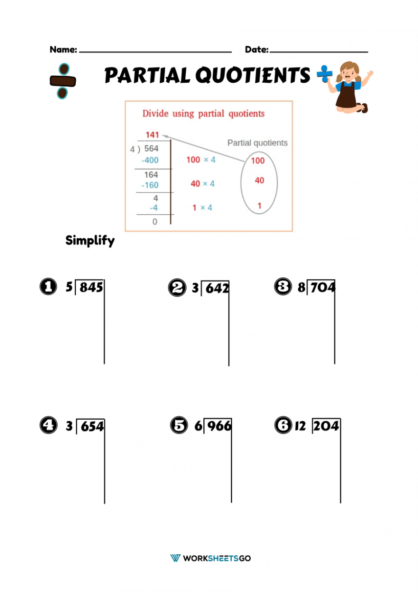 Partial Quotients Worksheets  WorksheetsGO