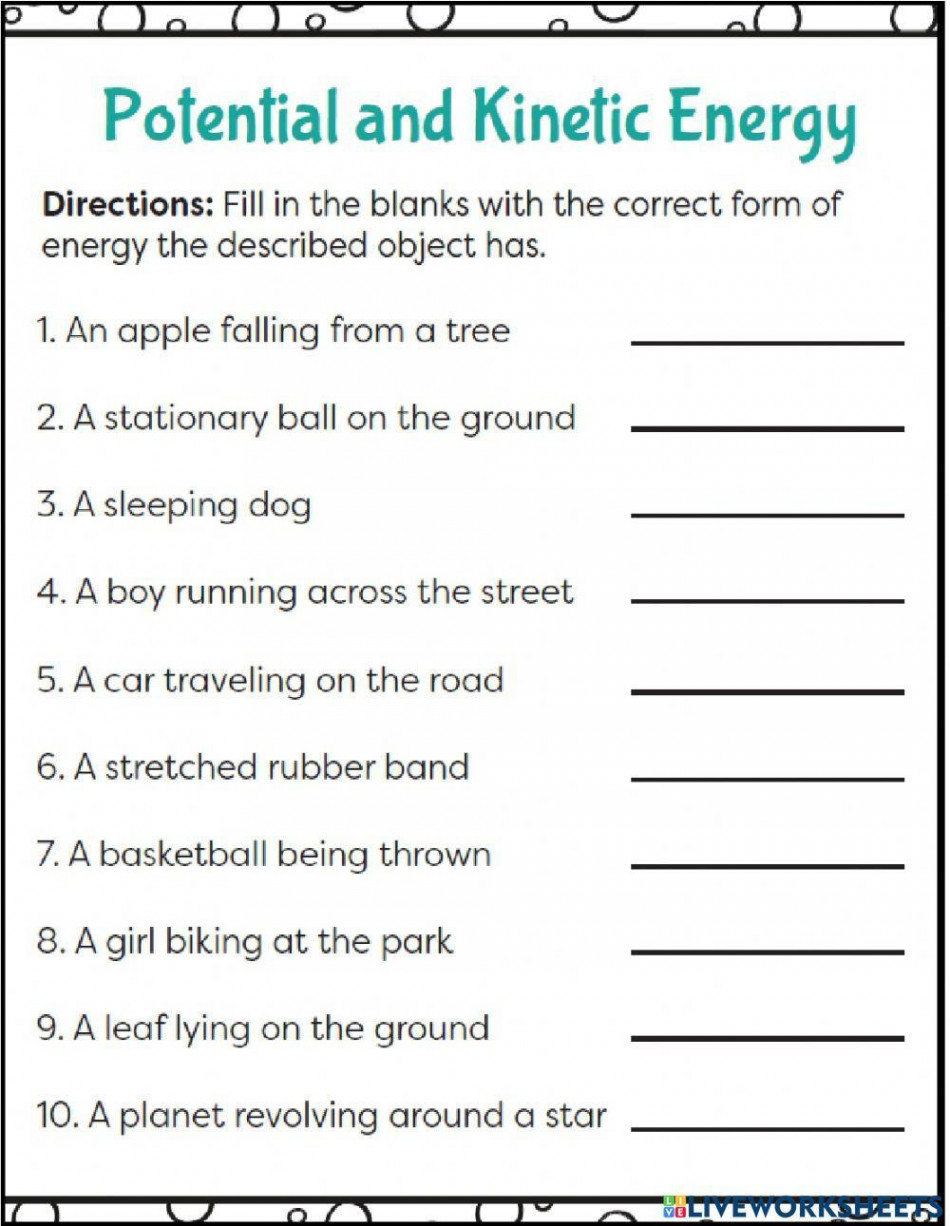 Potential and kinetic energy exercise  Live Worksheets