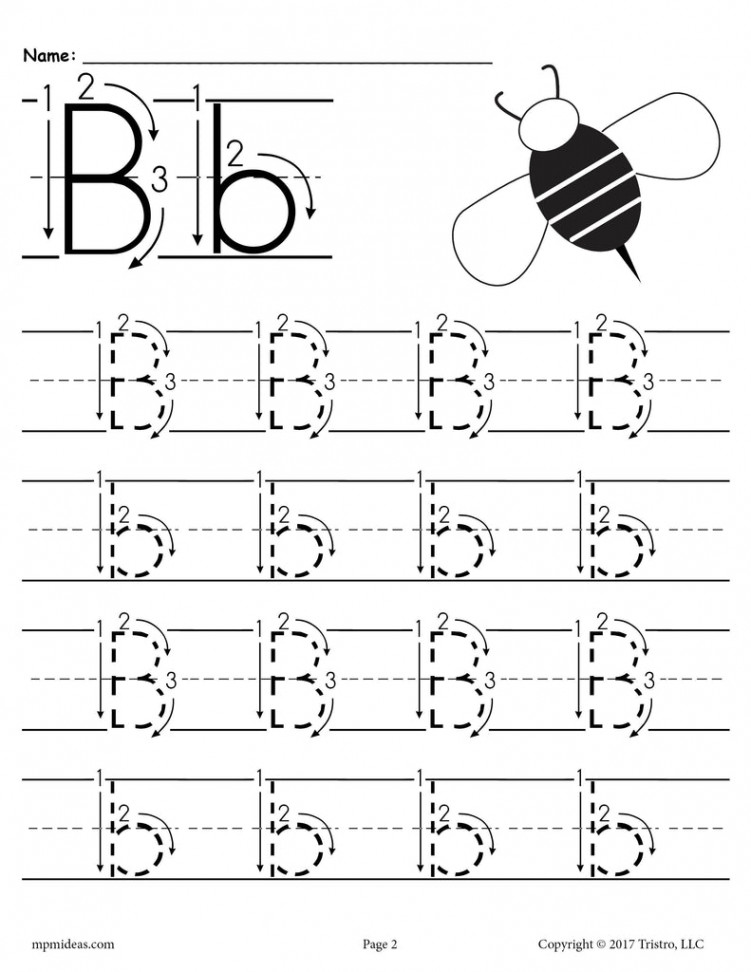 Printable Letter B Tracing Worksheet With Number and Arrow Guides