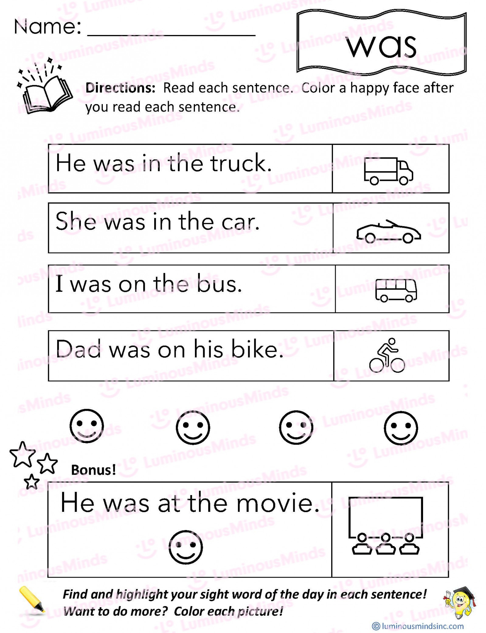 Reading with Sight Word: was