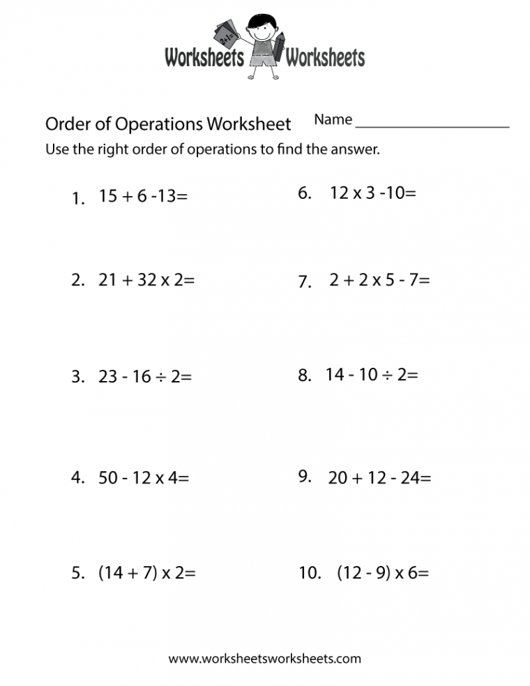 Simple Order of Operations Worksheet  Worksheets Worksheets