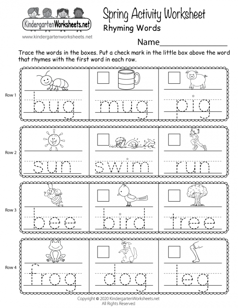 Spring Rhyming Words Activity Worksheet - Free Printable, Digital