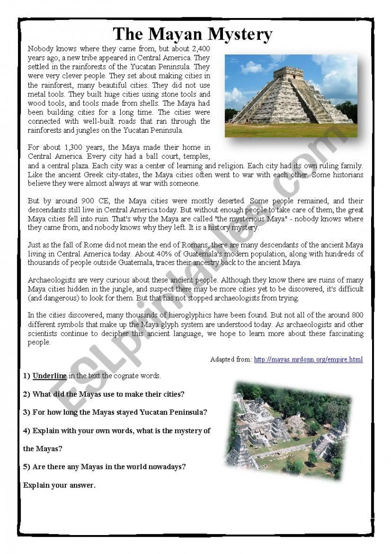 The Mayan Mystery - Reading - ESL worksheet by dany