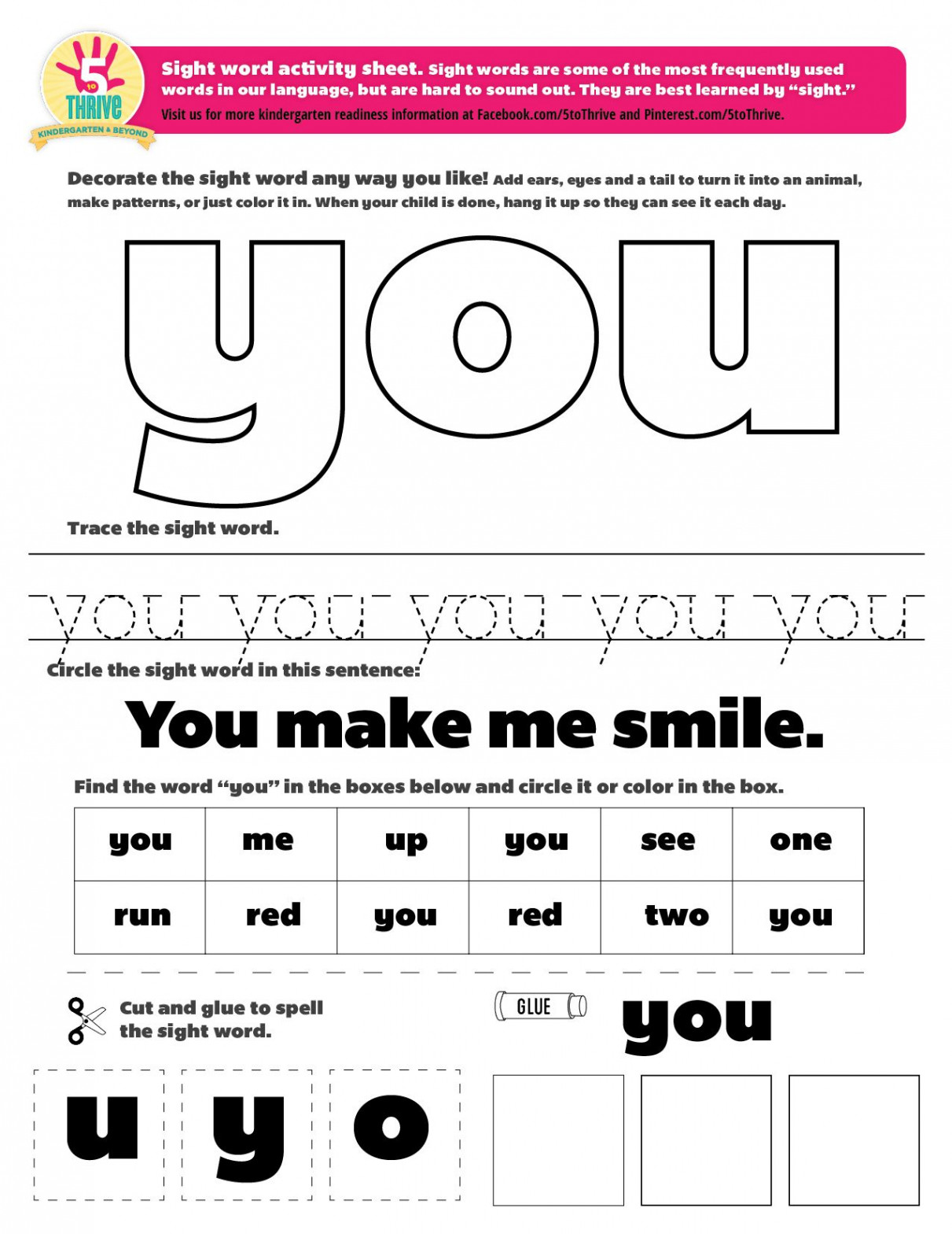 The sight word this week is "you"