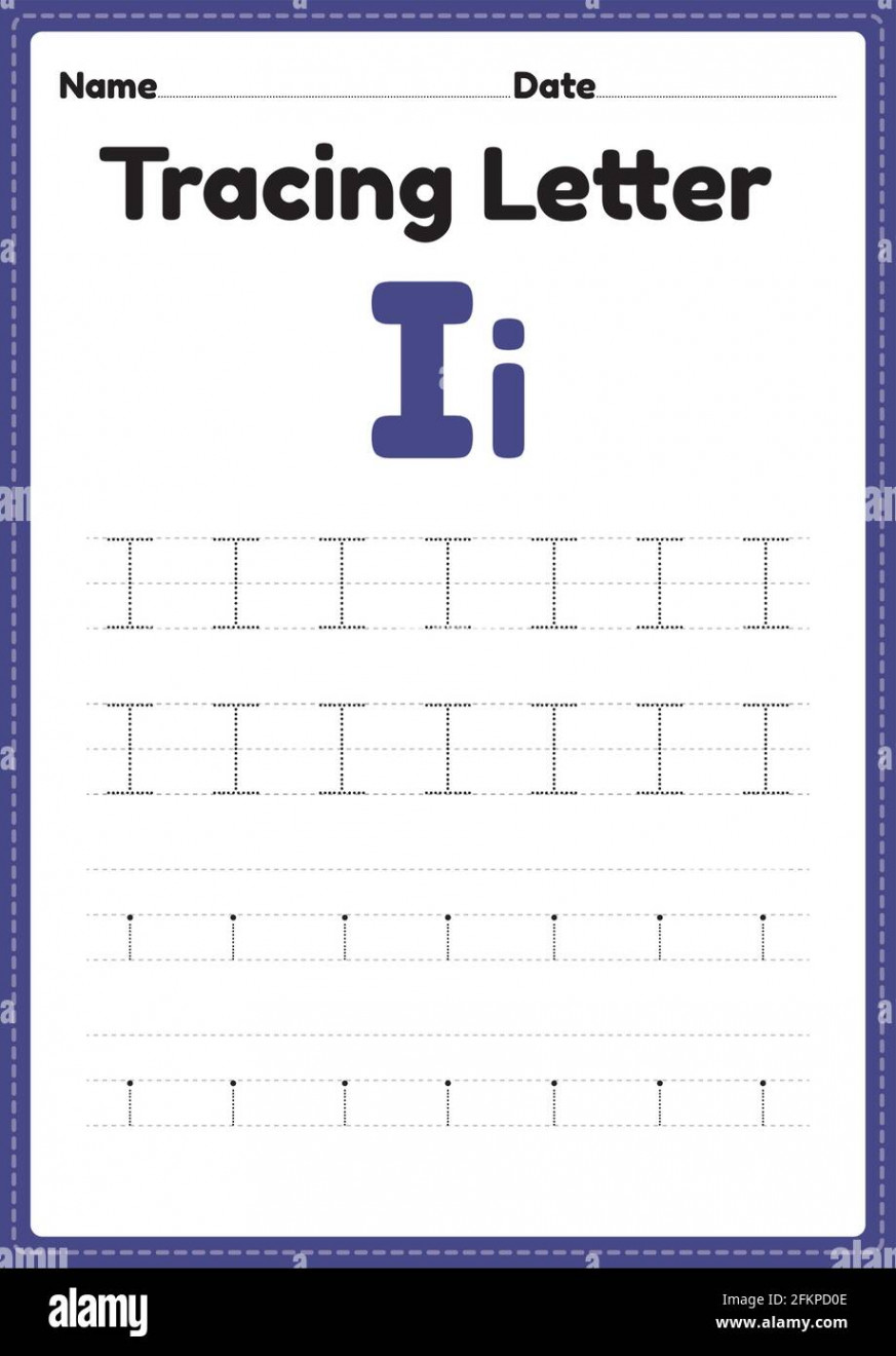 Tracing letter i alphabet worksheet for kindergarten and preschool