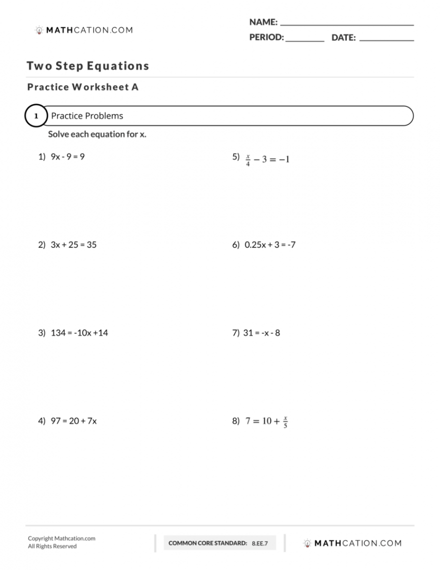 Two Step Equations Worksheet, Examples, And Practice