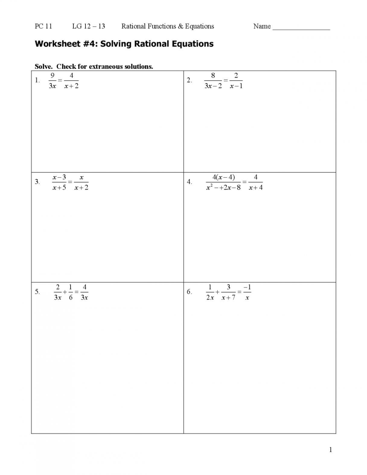 Worksheet #: Solving Rational Equations  Summaries Algebra  Docsity