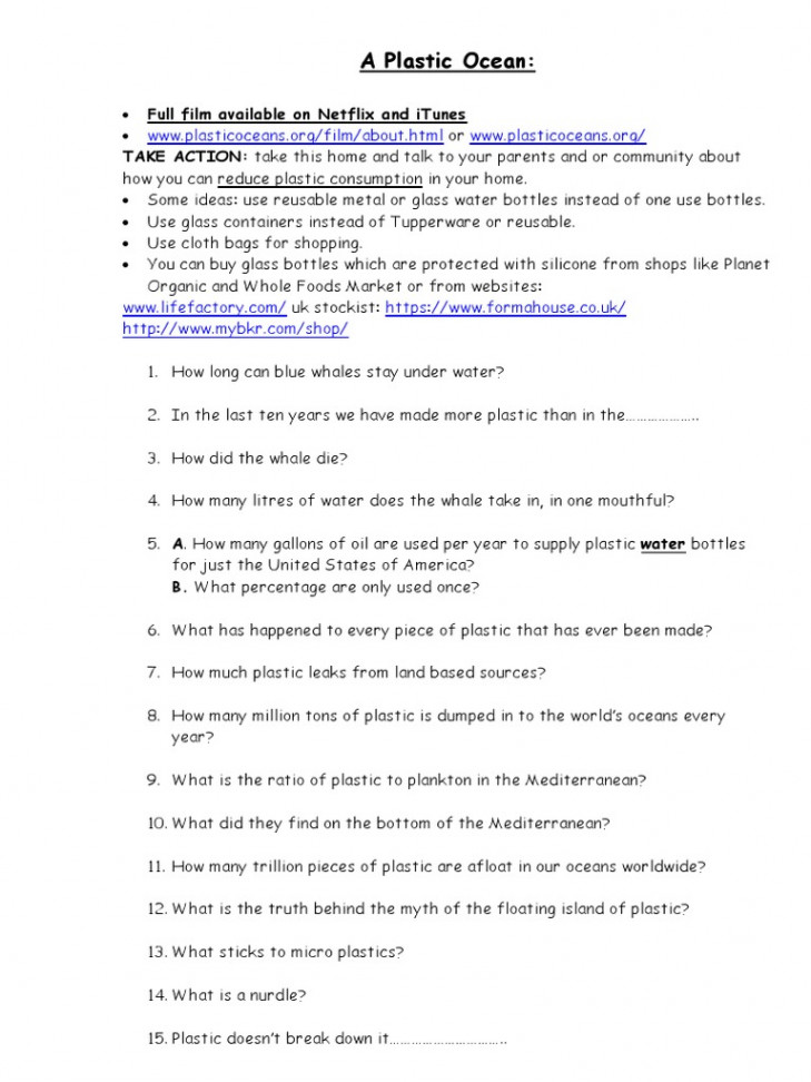 A Plastic Ocean Question Sheet  PDF  Plastic  Nature