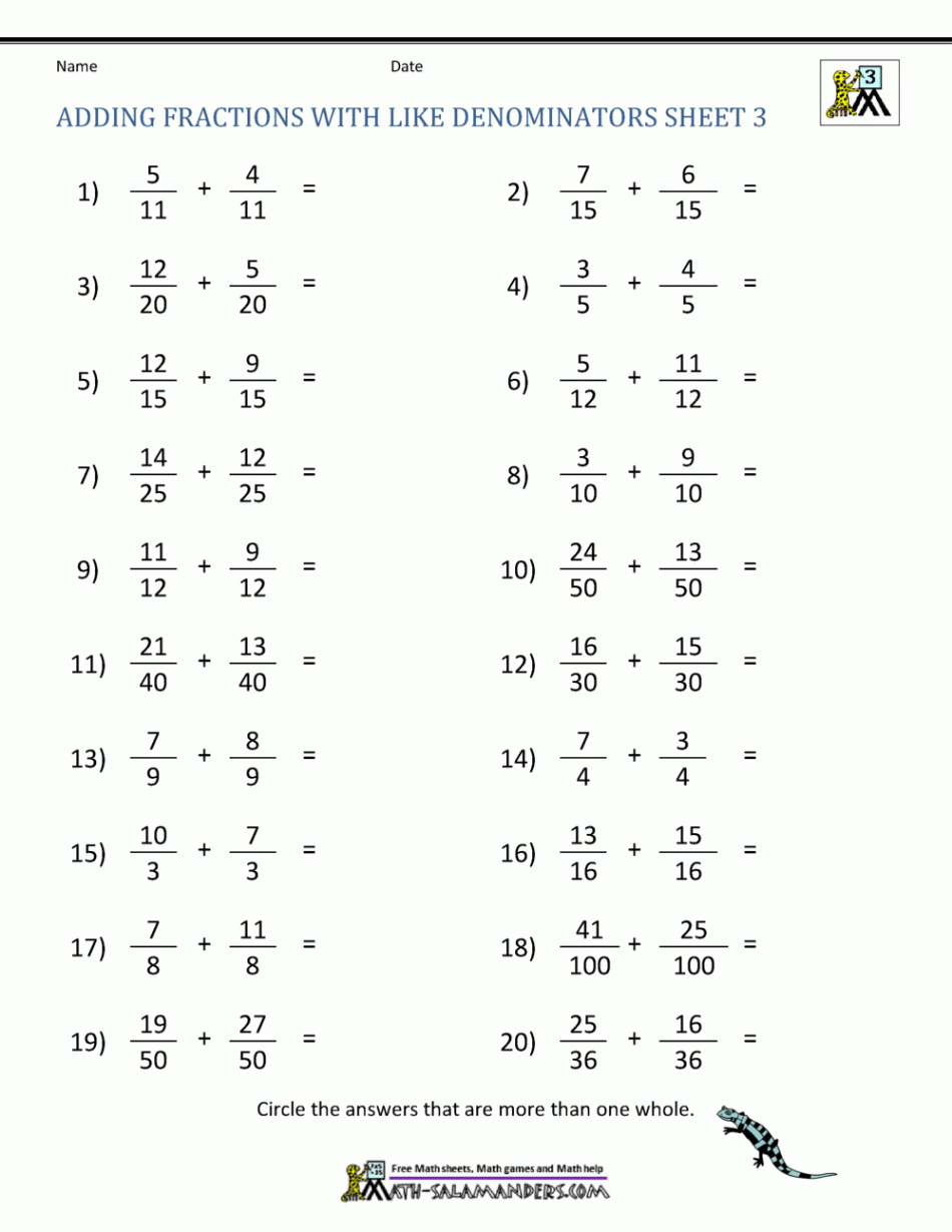 Adding Fractions Worksheets