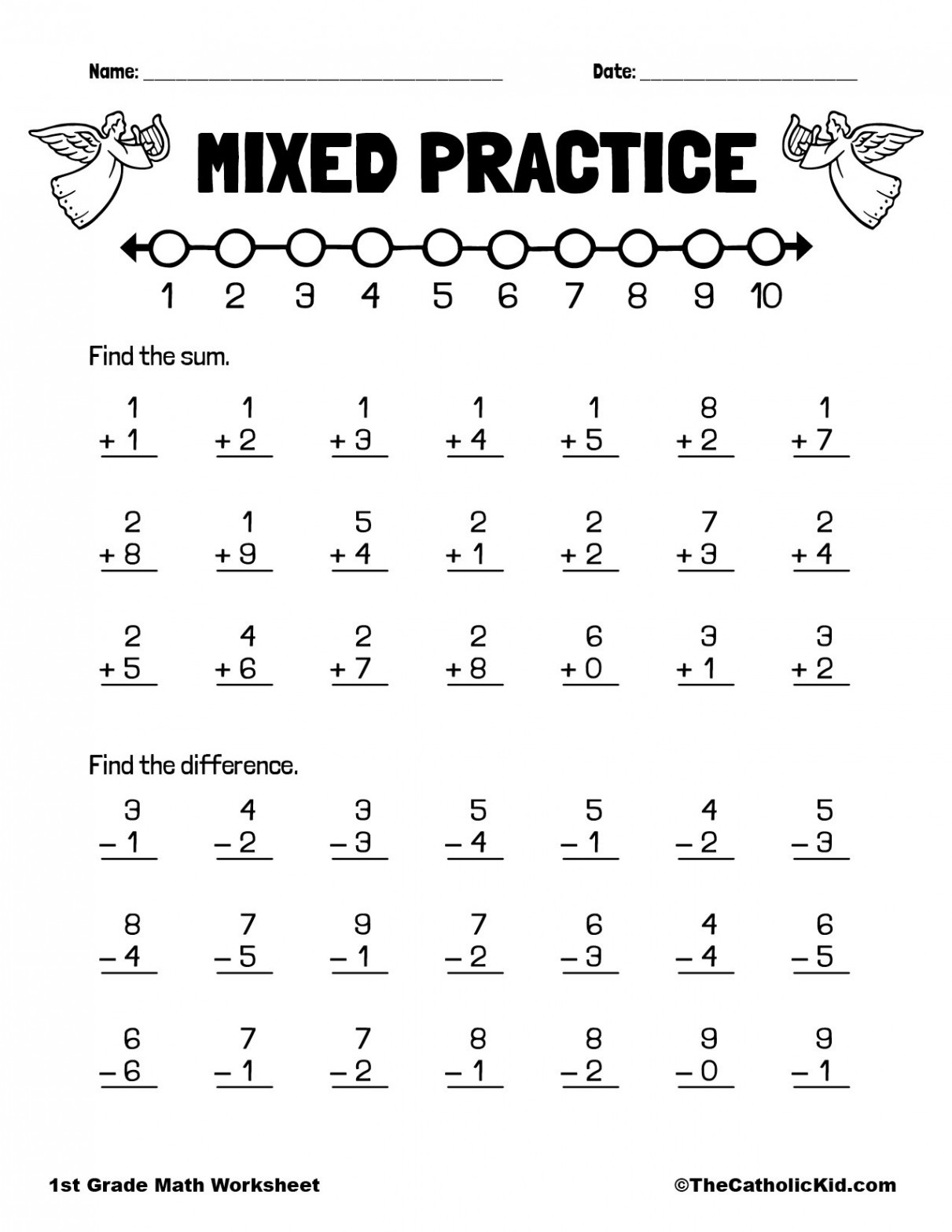 Addition & Subtraction - st Grade Math Worksheet Catholic