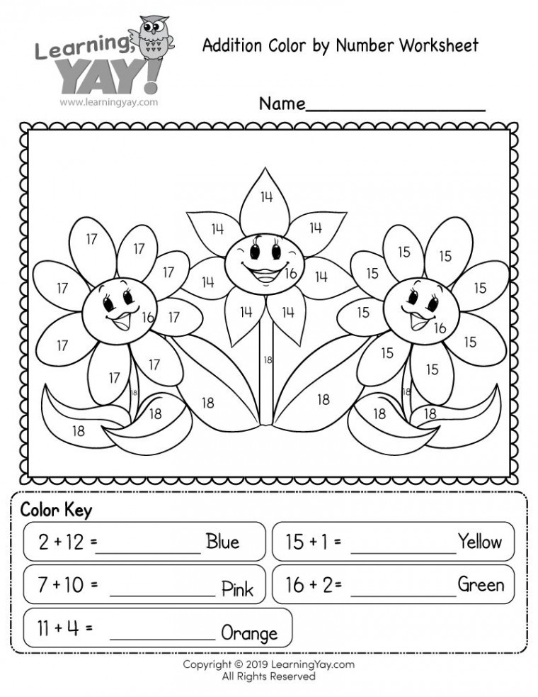 Addition Color by Number Worksheet  st grade worksheets, st