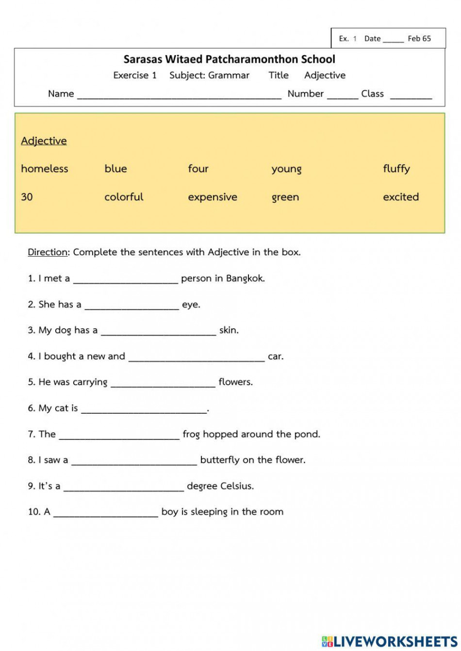 Adjective online exercise for Grade   Live Worksheets