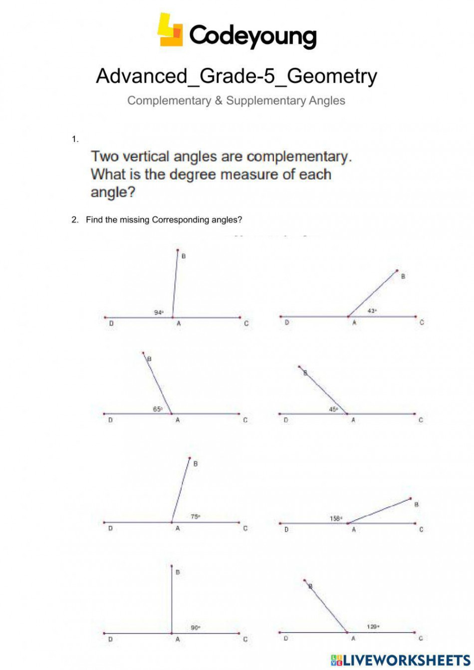 Advanced-Complementary & Supplementary Angles worksheet  Live