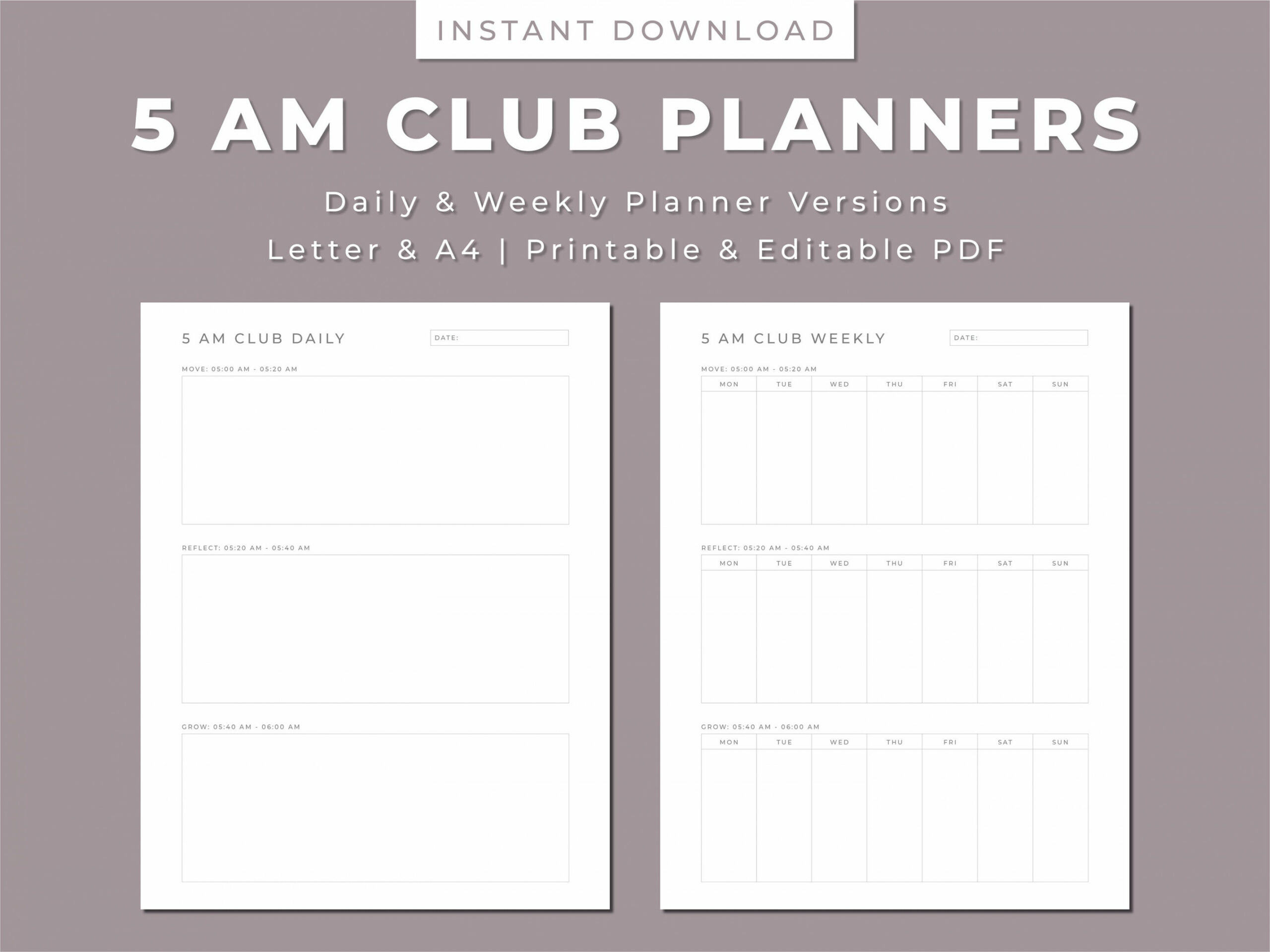 AM Club Planner Printable, Daily and Weekly, Habit Tracking