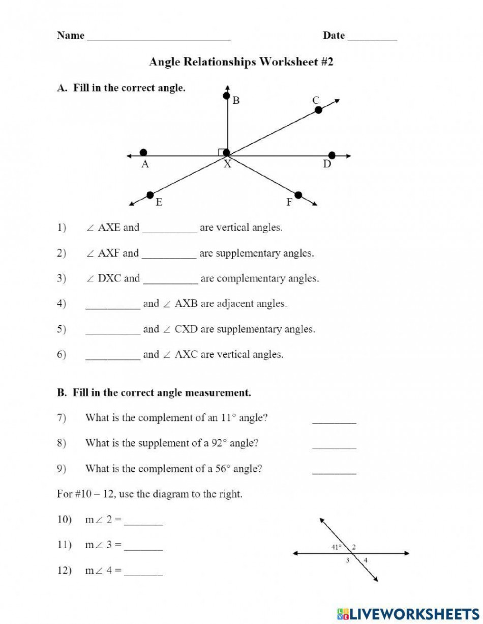 Angle Relationships interactive worksheet  Live Worksheets