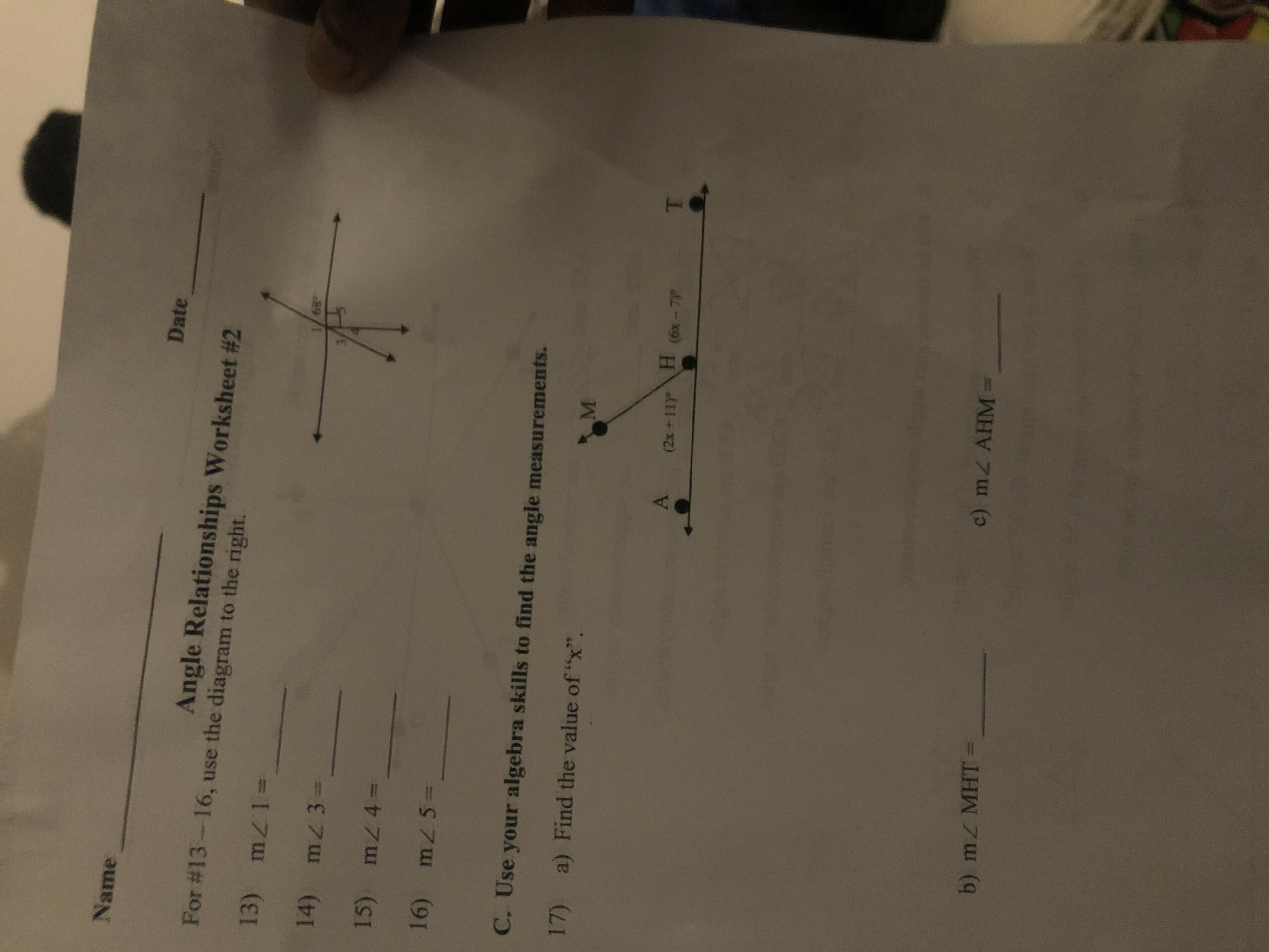 Angle Relationships Worksheet # Back Side J - brainly