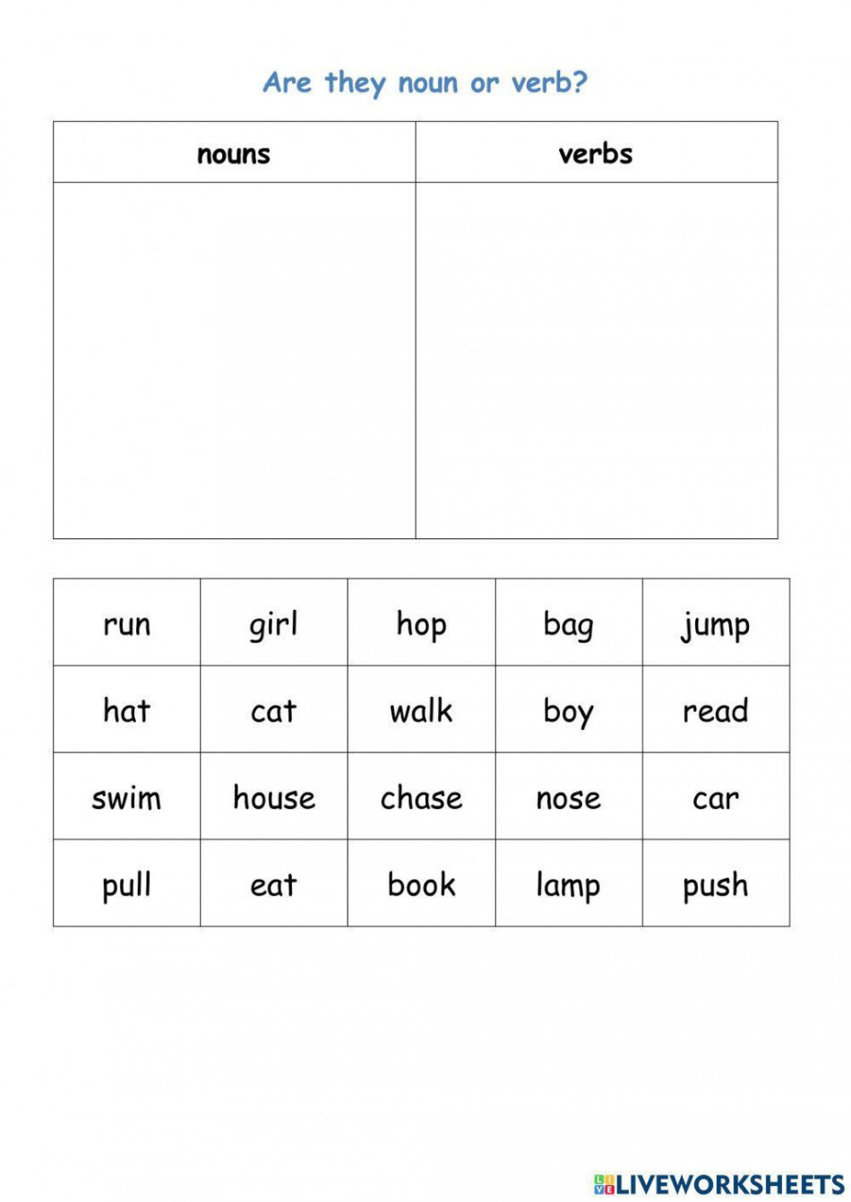 Are they noun or verb worksheet  Live Worksheets