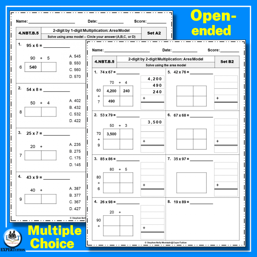 Area Model Multiplication Worksheets Bundle - ExperTuition