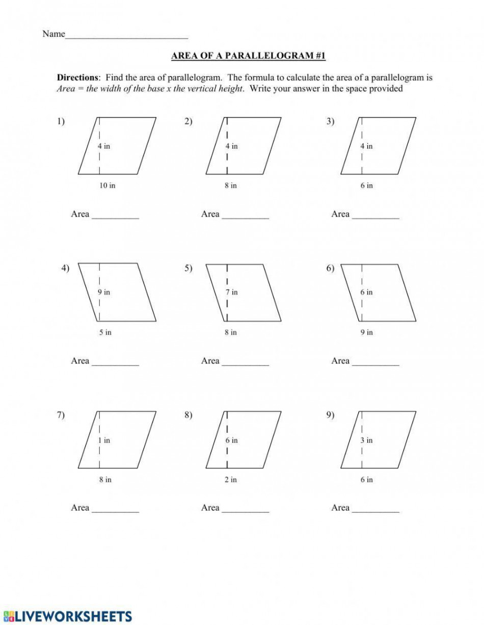 Area of Parallelograms worksheet  Live Worksheets