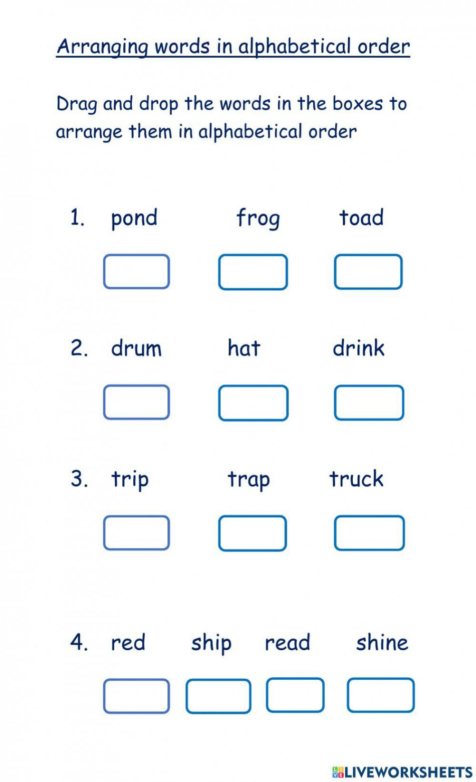 Arranging words in alphabetical order worksheet  Live Worksheets