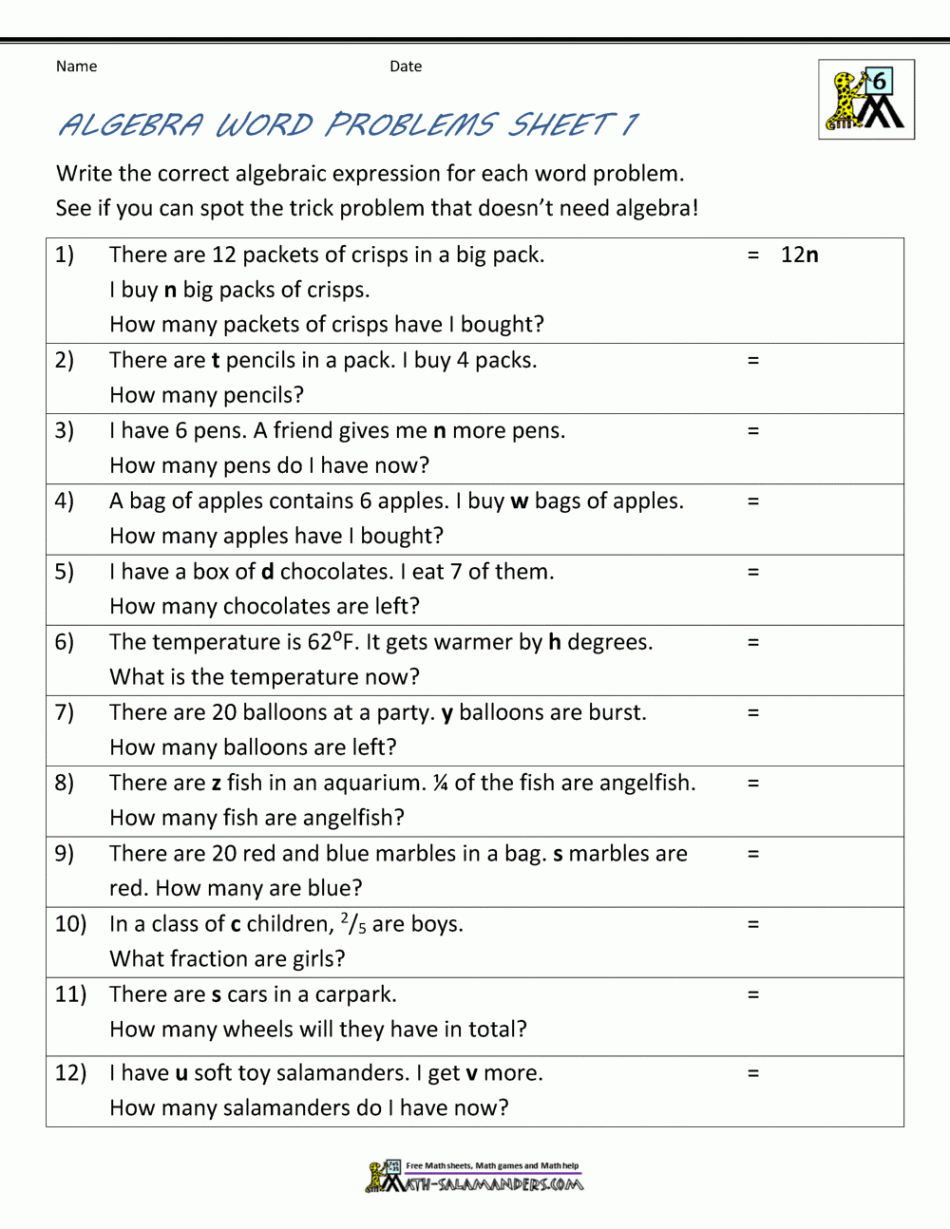 Basic Algebra Worksheets