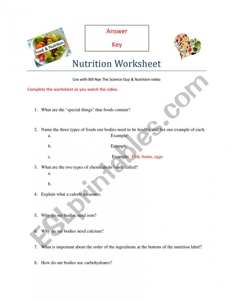 Bill Nye Worksheet - NUTRITION EPISODE - ESL worksheet by al