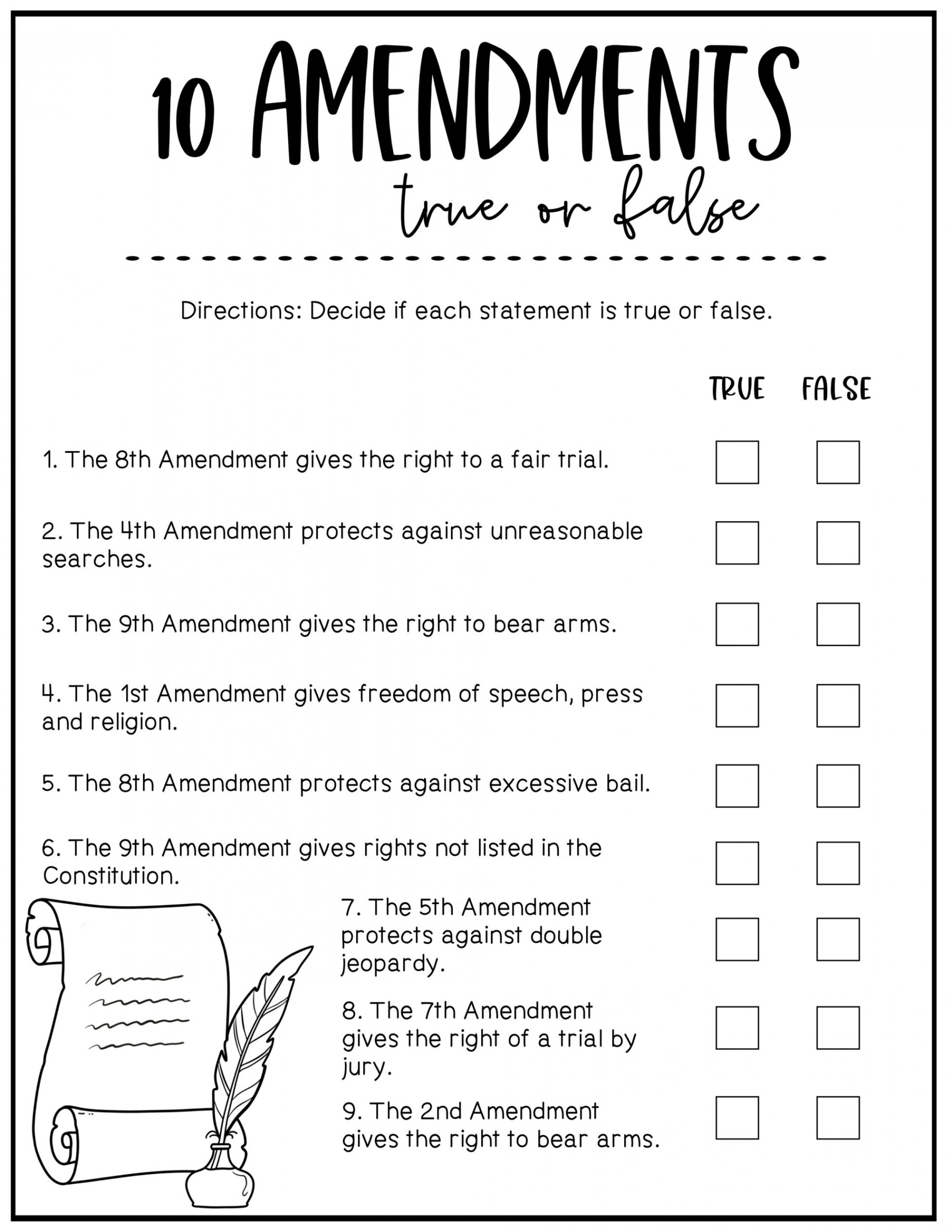 Bill of Rights Worksheets  The  Amendments  Constitution Worksheets