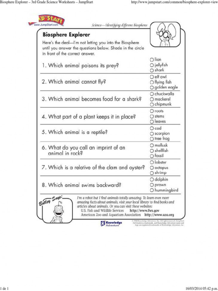 Biosphere Explorer - rd Grade Science Worksheets - JumpStart  PDF