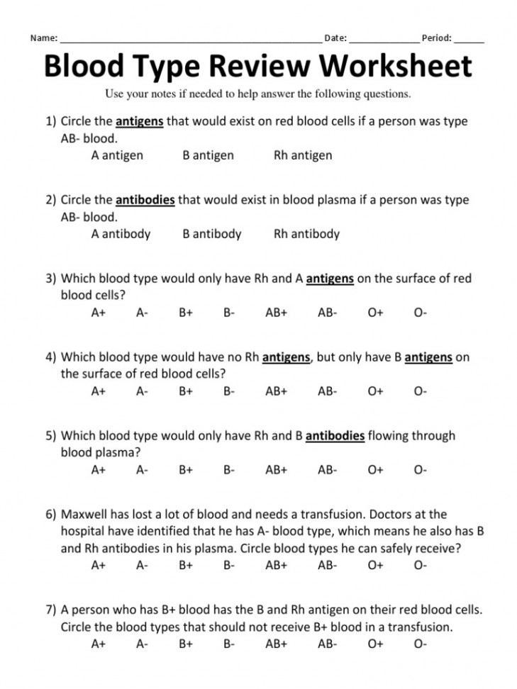 Blood Type Review Worksheet  PDF  Blood Type  Body Fluids