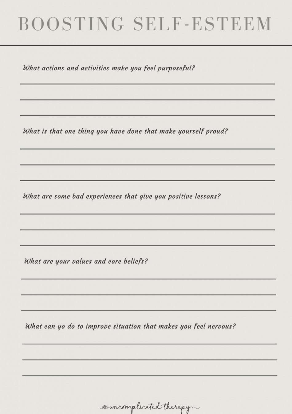 Boosting Self-Esteem Worksheet For Therapists, Counselors, and