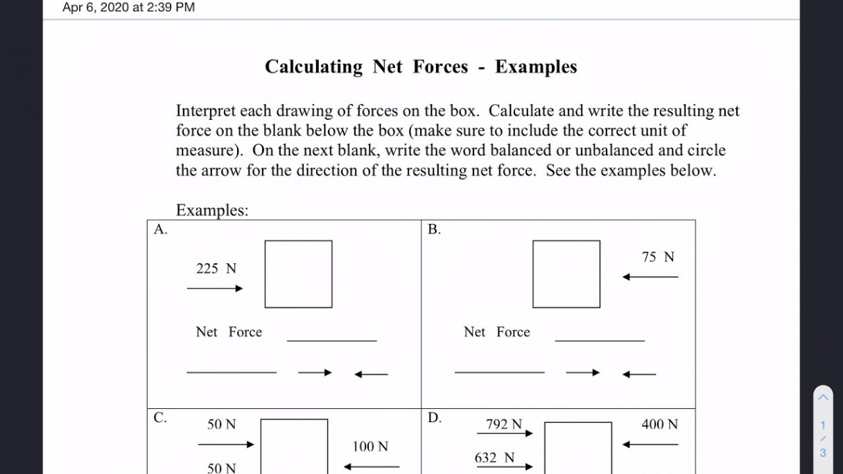 Calculating Net Force Worksheet