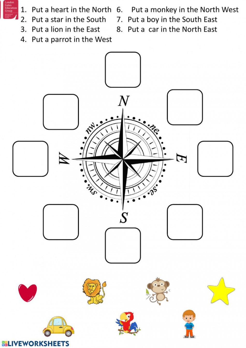 Cardinal directions worksheet  Cardinal directions, Compass rose