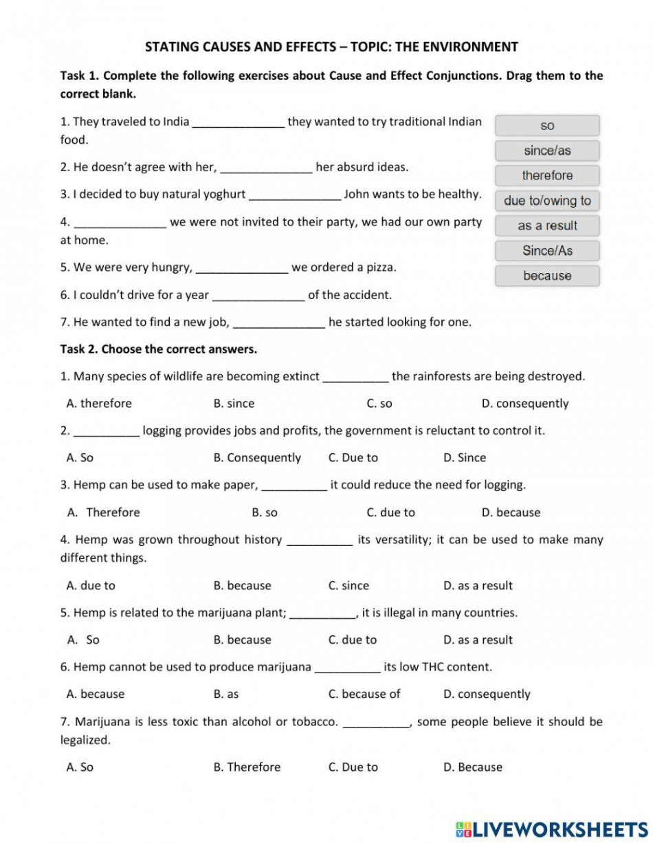 Cause - Effect worksheet  Live Worksheets