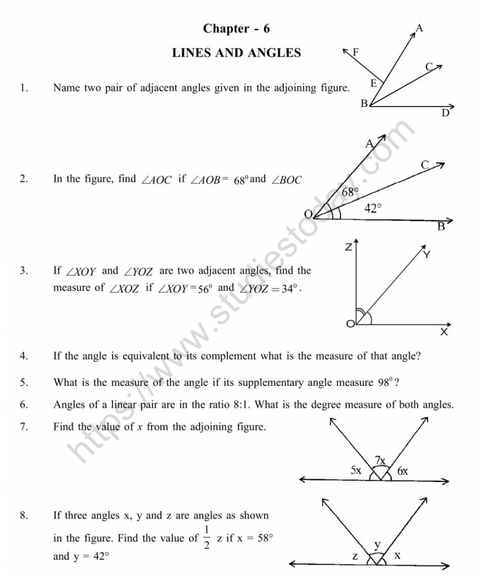 CBSE Class  Mental Maths Lines And Angles Worksheet