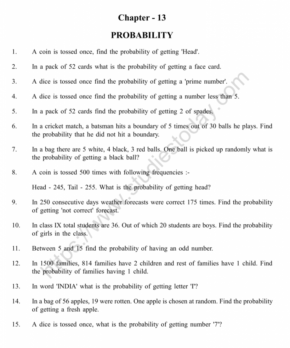 CBSE Class  Mental Maths Probability Worksheet