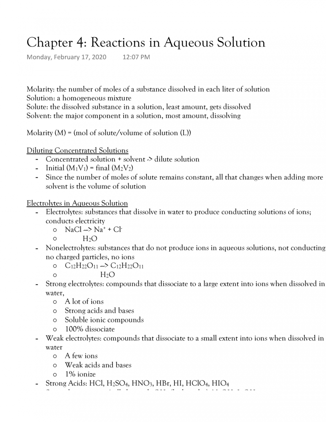 Chapter  Reactions in Aqueous Solution - Warning: TT: undefined