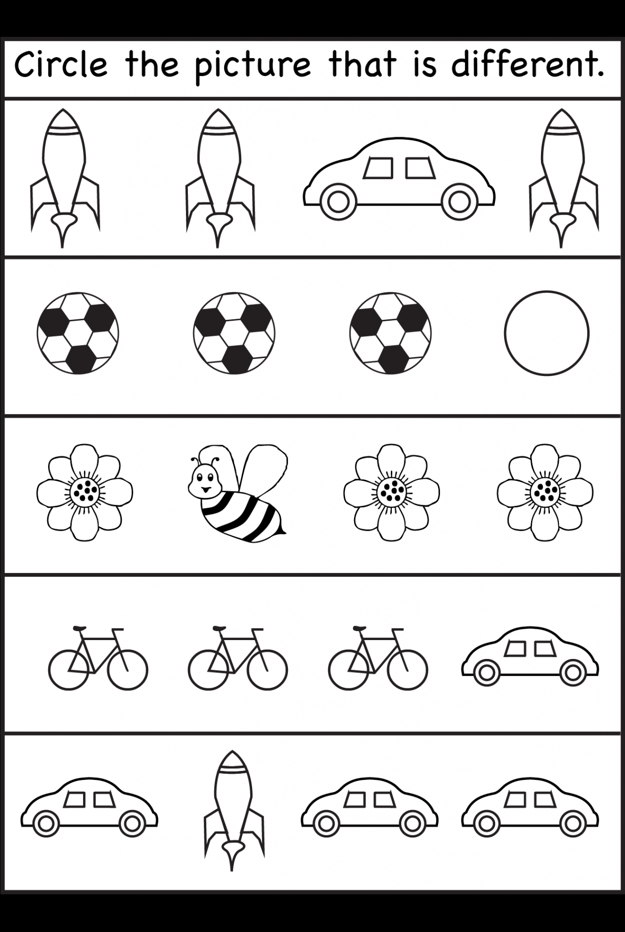 Circle the picture that is different –  Worksheets / FREE