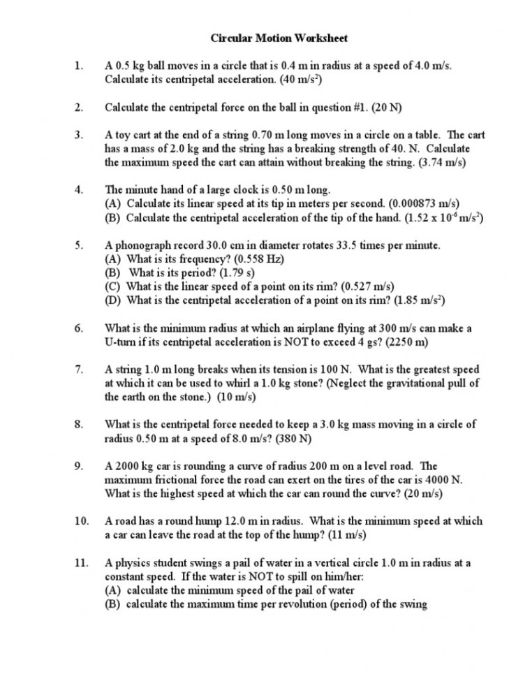 Circular Motion Worksheet  PDF  Tension (Physics)  Acceleration