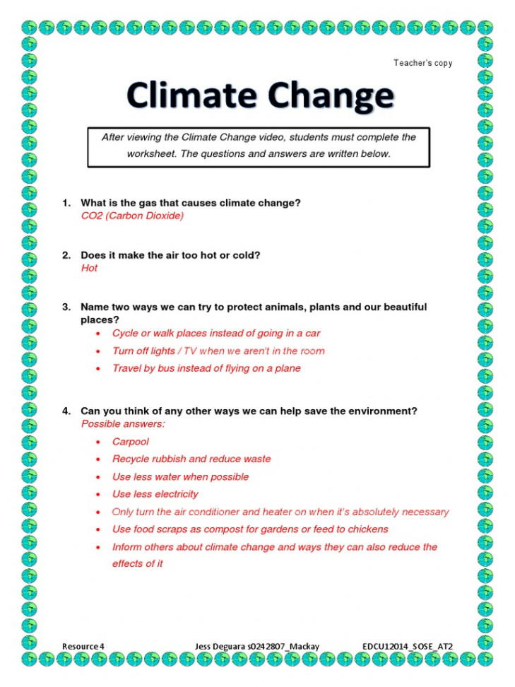 Climate Change Worksheet Answers  PDF