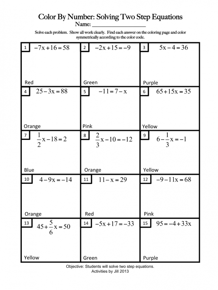 Color By Number Solving Two Step Equations - Fill Online